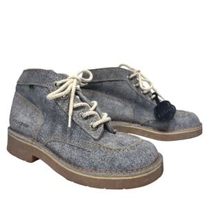 Kickers Denim Leather Lace Up Ankle Boots Chunky Sole Women's Size 37